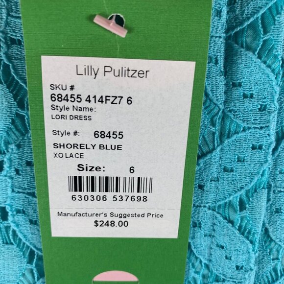 Lilly Pulitzer Women's Shorely Blue‎ 3/4 Sleeve Lace Lori Dress Size 6 NWT 9190 - Picture 8 of 12